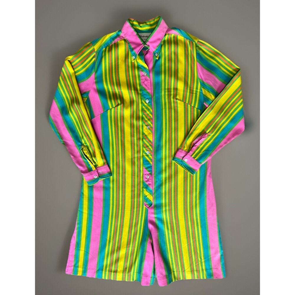 Vintage 60s GLENBROOKE JR ROMPER Playsuit Neon Dayglo Striped MOD GoGo RARE